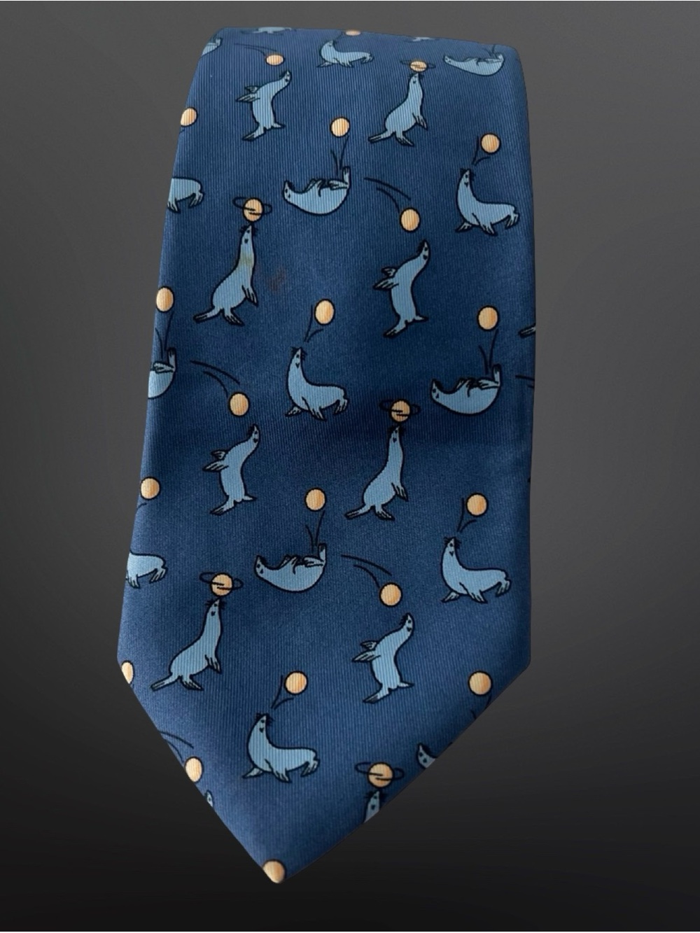 Hermès Paris Blue Silk Seal Circus Print Tie Made in France 7293 EA 100% Soie